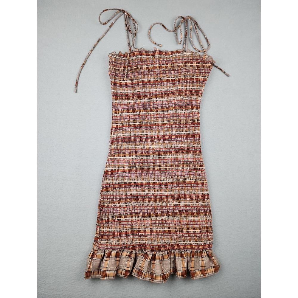Hyped Unicorn Dress Womens Large Multicolor Stripe Smocked Ruffle Mini Sundress